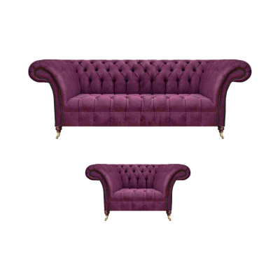 Luxus Set 2tlg Wohnzimmer Polstermöbel Sofa Dreisitze Couch Sessel Chesterfield