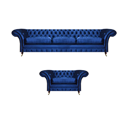 Luxus Sitzmöbel Sofa Set 2tlg Sofa Dreisitzer Couch mit Sessel Chesterfield Neu