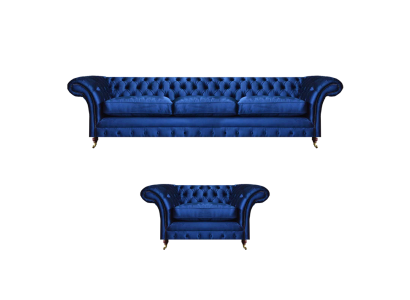 Luxus Sitzmöbel Sofa Set 2tlg Sofa Dreisitzer Couch mit Sessel Chesterfield Neu