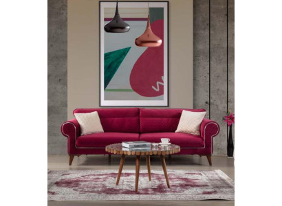 Rotes Sofa 3 Sitz Textil Sofas Couch Polster Luxus Möbel Moderner Dreisitzer