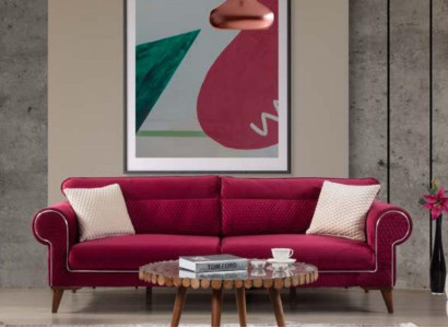 Rotes Sofa 3 Sitz Textil Sofas Couch Polster Luxus Möbel Moderner Dreisitzer