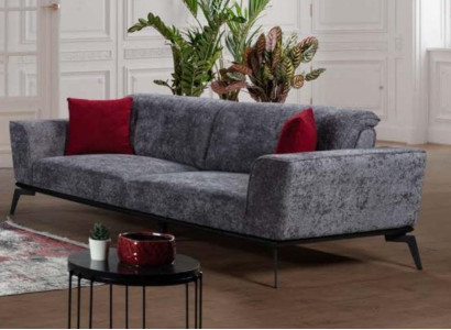 Sofa 3 Sitzer Sofas Stoff grau Textil Polster Wohnzimmer Textil Graue