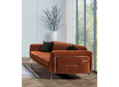 Orange Design Couch Sofa Samt Dreisitzer Luxus Möble Stoff Textil