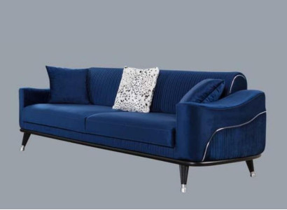 Blaue Design Couch Dreisitzer Luxus Sofa Samt Möble Stoff Textil