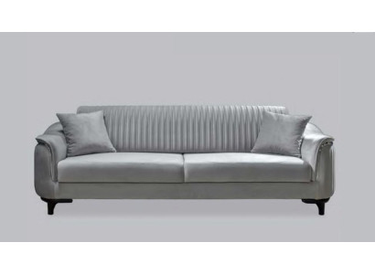 Graue Couch Wohnzimmer Dreisitzer Sitzpolster Sofa Möbel Samt Holz