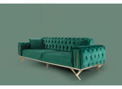 Grüne Chesterfield Couch Dreisitzer Sitzpolster Sofa Möbel Samt Holz