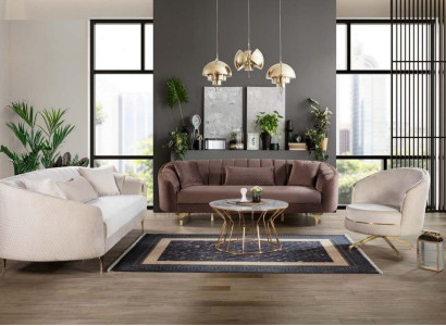 Luxus Wohnzimmer Couch Sitzgarnitur Braun Beige Set 3+3+1 Sitzgruppen