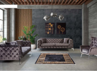 Sofagarnitur Taupe Sessel Dreisitzer 331 Sitz Garnitur Chesterfield