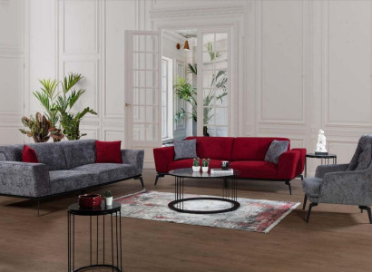 Sofagarnitur 331 Sitz Polster Sofa Wohnlandschaft Möbel Rot Grau