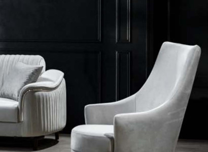Moderne Wohnzimmer Sessel Einsitzer Design Holz Farbe grau Textil
