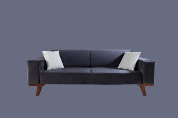 Schwarz Sofa 3 Sitzer Polster Couch Wohnzimmer Holz Möbel