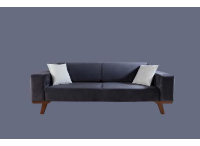 Schwarz Sofa 3 Sitzer Polster Couch Wohnzimmer Holz Möbel