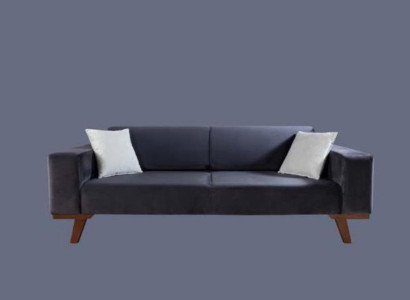 Schwarz Sofa 3 Sitzer Polster Couch Wohnzimmer Holz Möbel