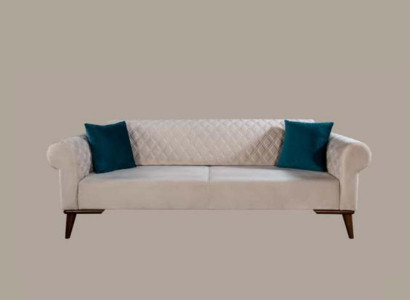 Beige Dreisitzer Couch Elegante Sofa Sitzmöbel Wohnzimmer Samt