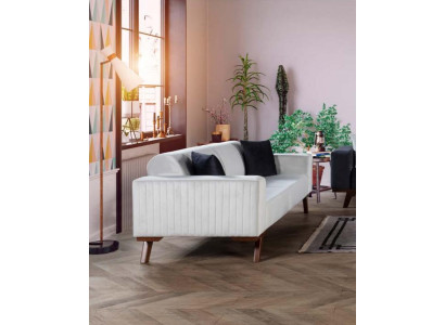 Modern Polster Couch Dreisitzer Sofa Möbel Weiß Samt Textil