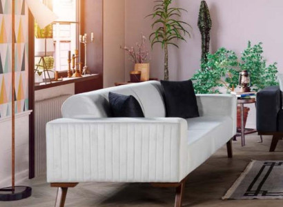 Modern Polster Couch Dreisitzer Sofa Möbel Weiß Samt Textil
