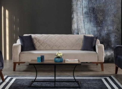 Beige Dreisitzer Couch Elegante Sofa Wohnzimmer Sitzmöbel Samt