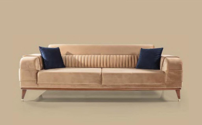 Moderne Sofa 3 Sitzer Farbe Beige Sofas Wohnzimmer Design Stil Holz
