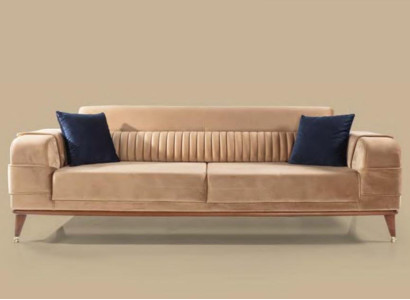 Moderne Sofa 3 Sitzer Farbe Beige Sofas Wohnzimmer Design Stil Holz