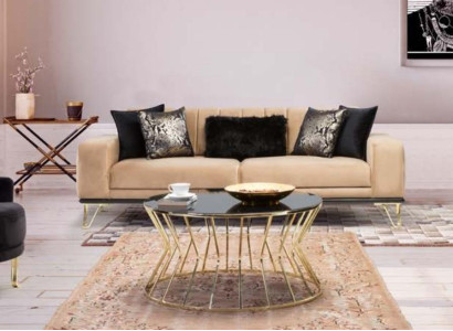 Moderne Sofa 3Sitz Wohnzimmer Couch Design Möbel Metall Beige Polster