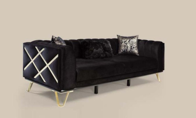 Luxus Sofa 3Sitz Couchen Dreisitzer Textil Möbel Schwarze Samt