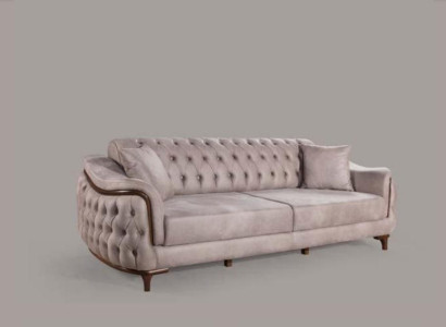 Beige Chesterfield Couch Dreisitzer Sitzpolster Sofa Möbel Samt Holz