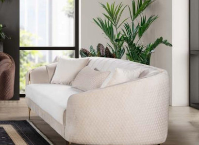 Sofa 3 Sitzer Textil Sofas Couch Polster Möbel Moderner Dreisitzer Beige Samt