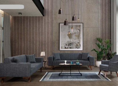 Sofagarnitur 3+3+1 Sitz Design Sofas Polster Couchen Grau Möbel 3tlg