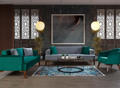 Sofagarnitur 3+3+1 Sitzer Designer Wohnlandschaft Grau Turkis Grün