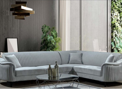 Stoff Ecksofa L-Form Sofa Polster Textil Eckgarnitur Samt Grau 310x240