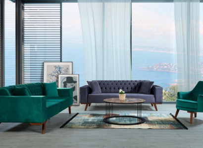 Sofagarnitur 3+3+1 Sitz Wohnzimmer Stil Couch Sofa Violett Turkis