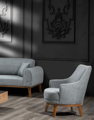 Sessel 1 Sitzer Wohnzimmer Lehnstuhl Einsitzer Holz Textil Stoff