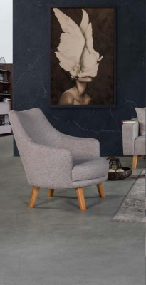 Design Sessel 1 Sitzer Moderner Bequemes Lehnstuhl Holz Grau Möbel