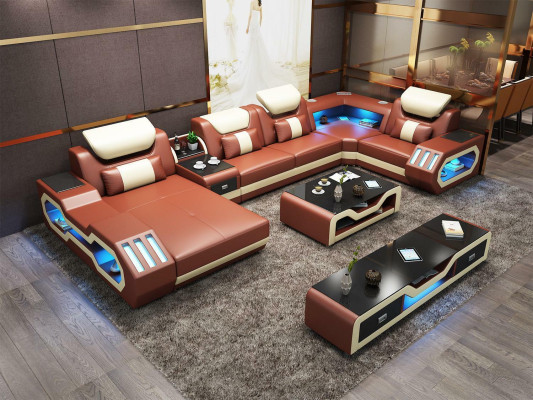 Ausgefallene Wohnlandschaft Ecksofa Polster eckgarnitur couchen sofas usb led