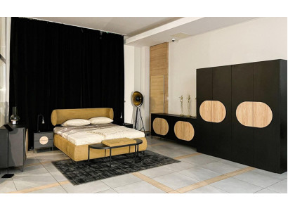 Schlafzimmer Set Bett 2x Nachttische 2x Kommode Kleiderschrank Hocker 7tlg.