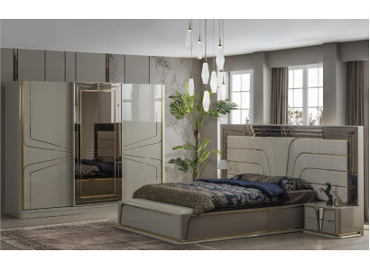 Garnitur Schlafzimmer Doppelbett Luxus Bett Modern Braun Set 4tlg Neu