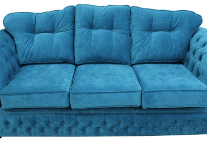 Blaue Chesterfield Stoff Polster Dreisitzer Wohnzimmer Couch Design