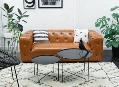 American Style Chesterfield Sofa Couch Leder Polster Dreisitzer Braun