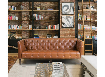 Männer Club Chesterfield Sofa Couch Leder Polster Dreisitzer Braun