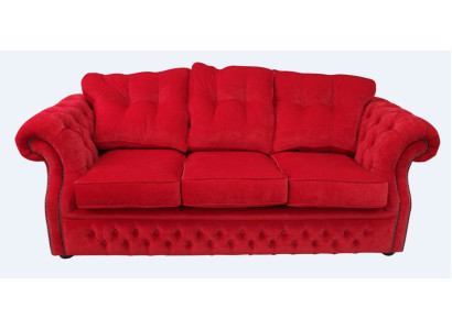 Rote Chesterfield Stoff Polster Dreisitzer Wohnzimmer Couch Design
