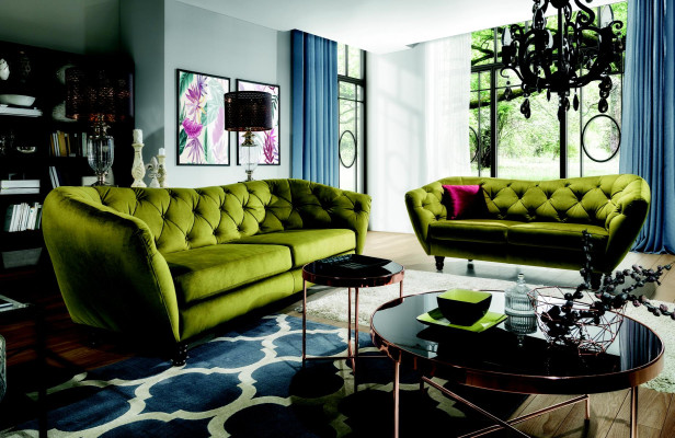 Chesterfield 3+2 Sitzer Sofagarnitur Polster Stoff Couch Sitz Garnitur Design