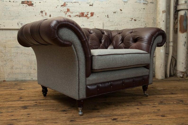 Sessel 1 Sitzer Relax Polster Fernseh Chesterfield Textil Sofa Couchen Braun Neu