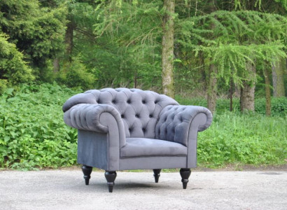 Stoff Chesterfield Couch Polster Sitz Sessel Textil Modern Sessel Blau 1 Sitzer