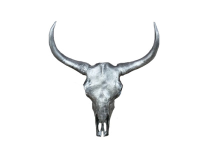 Silberner Bullenschädel Stierkopf Wand Skulpturen Höhe 60 cm Deko Figur Wand
