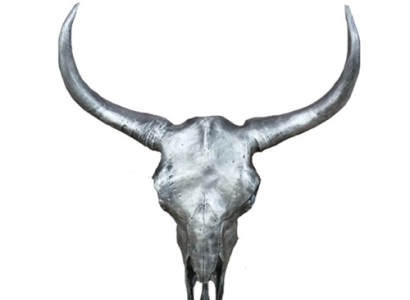 Silberner Bullenschädel Stierkopf Wand Skulpturen Höhe 60 cm Deko Figur Wand