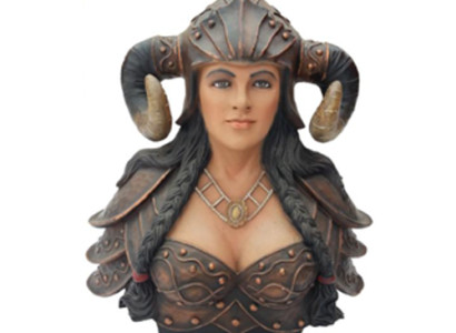 Wikinger Büste Kriegerin Frau Figur Statue Skulptur Hand bemalt Helm Hörner