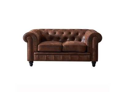 Mens Club Chesterfield Sofa Couch Leder Polster 2 Sitzer Braun NEW