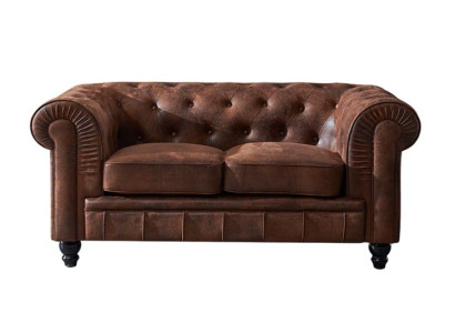 Mens Club Chesterfield Sofa Couch Leder Polster 2 Sitzer Braun NEW