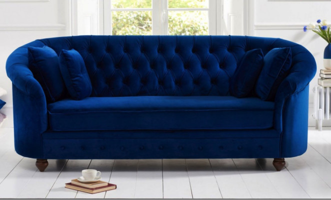 jvmoebel ® - Leder Sofa Couch - Royal Blau Polster Dreisitzer Couch Garnitur