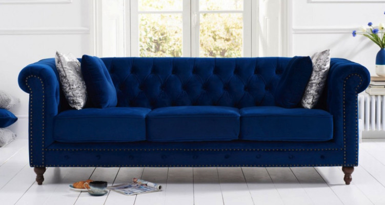 jvmoebel ® - Leder Sofa Couch - Royal Blau Polster Dreisitzer Couch Garnitur